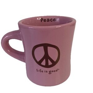Life is Good Pink Diner Mug Peace Sign